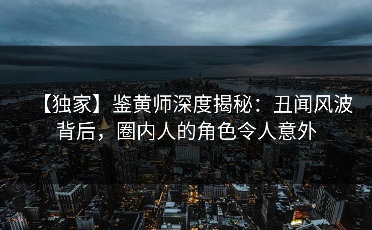 【独家】鉴黄师深度揭秘：丑闻风波背后，圈内人的角色令人意外